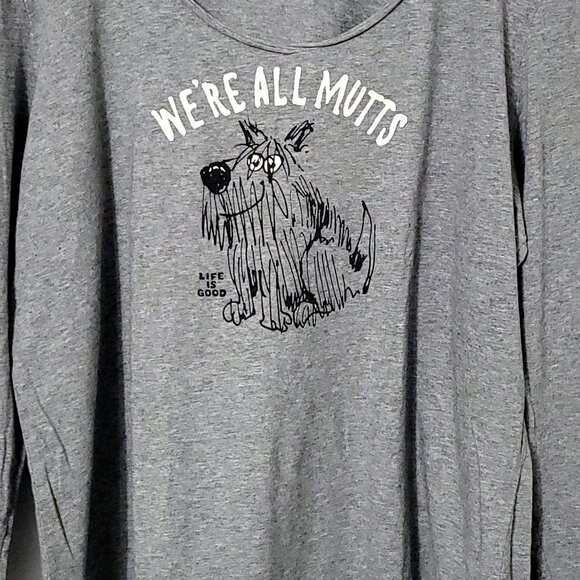 Life Is Good Womens We're All Mutts Smooth Tee Sz 2XL Gray Long Sleeve Dog Print - Picture 2 of 10